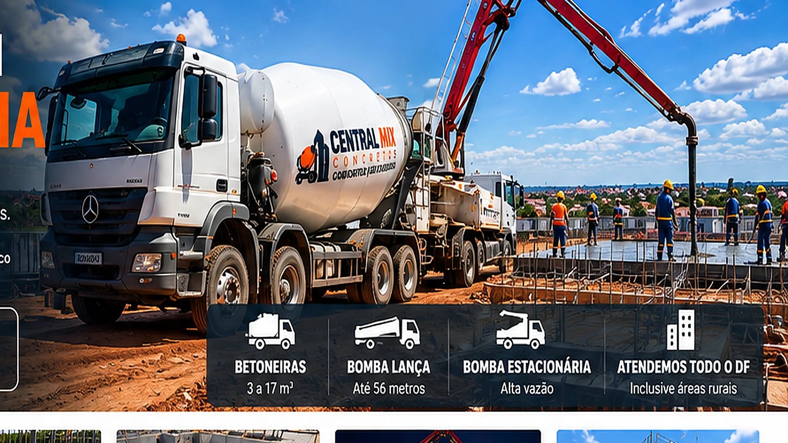 Caminhão betoneira e bombeamento de concreto no Gama, DF